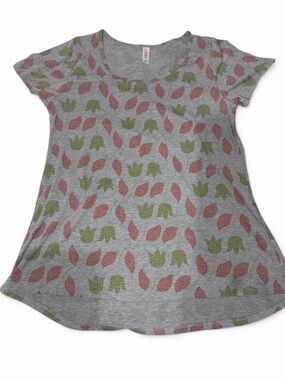 LuLaRoe Classic Tee Small Gray Pink Green Tulip Floral Short Sleeve